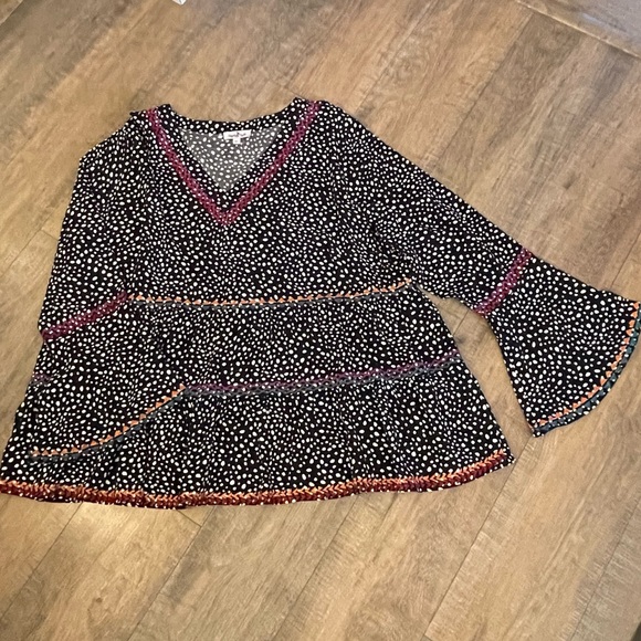 Perfectly Priscilla Black & White Polka Dot Multi-colored Tiered Ric-Rac Top 3X - Picture 1 of 9